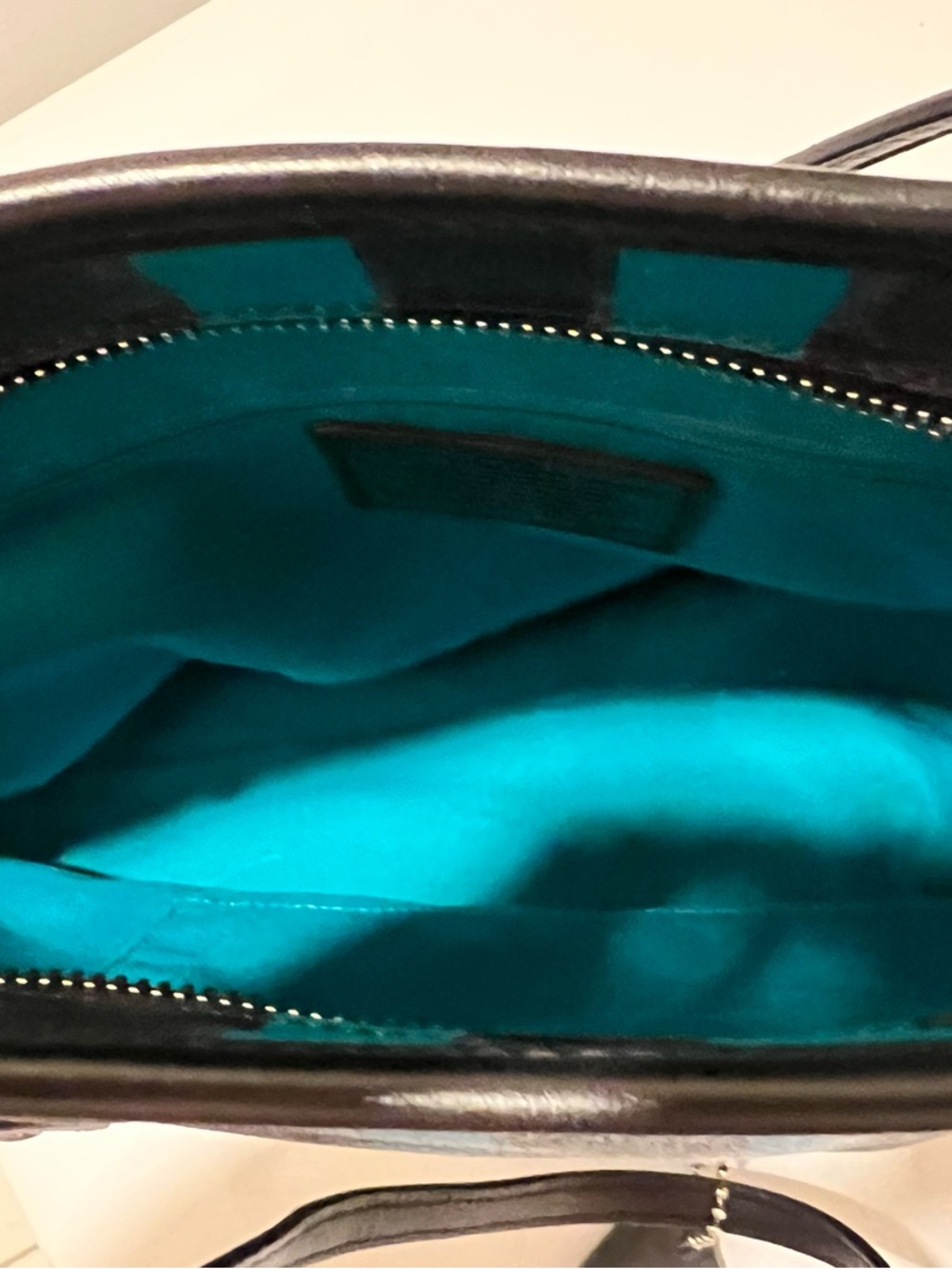 Coach Navy Signature Tote with Teal and Black Racing Stripes - Picture 10 of 15